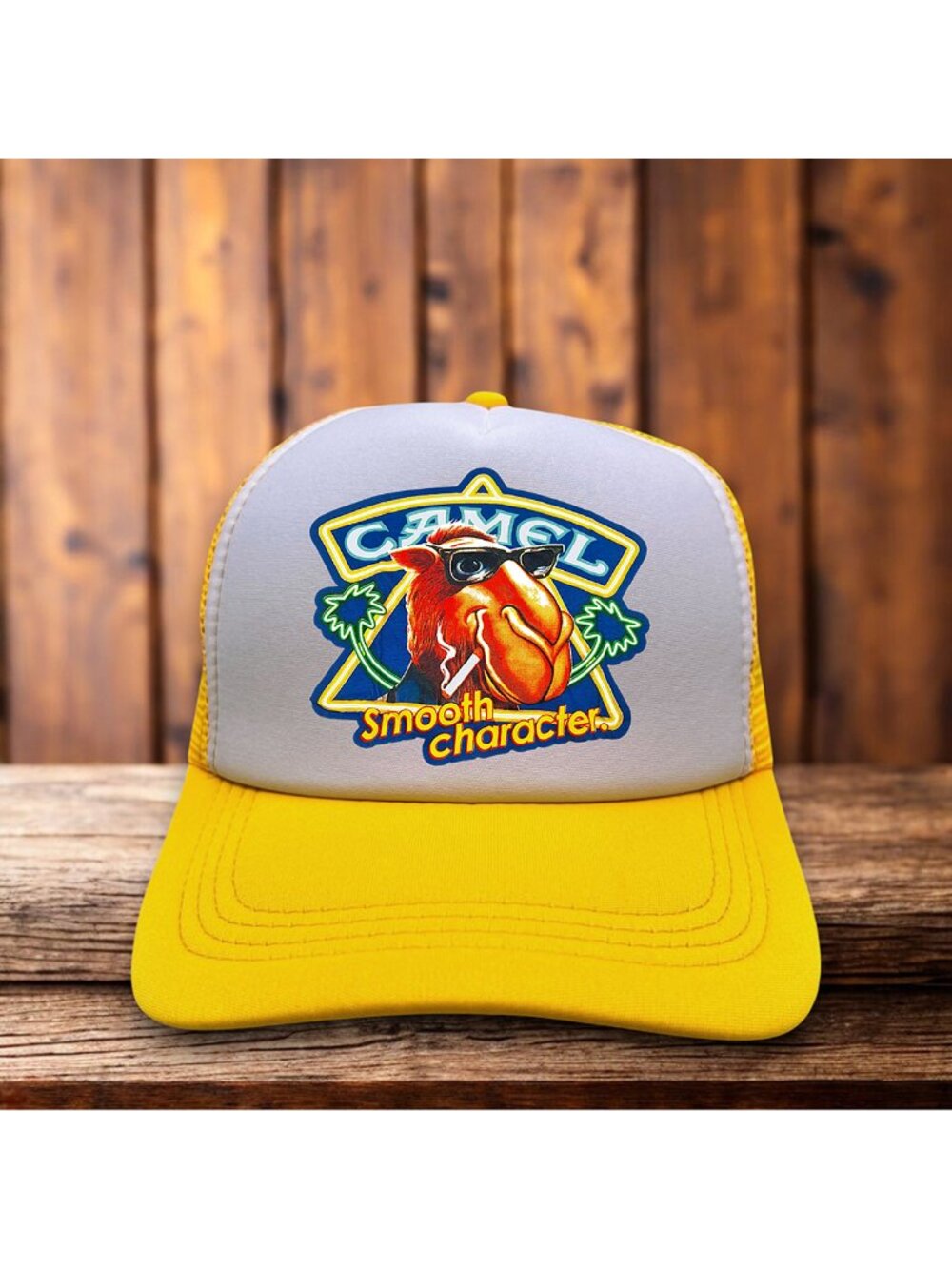 Defunct Camel Joe Mens Trucker Hat Yellow Snapback 1988 Logo Baseball Cap